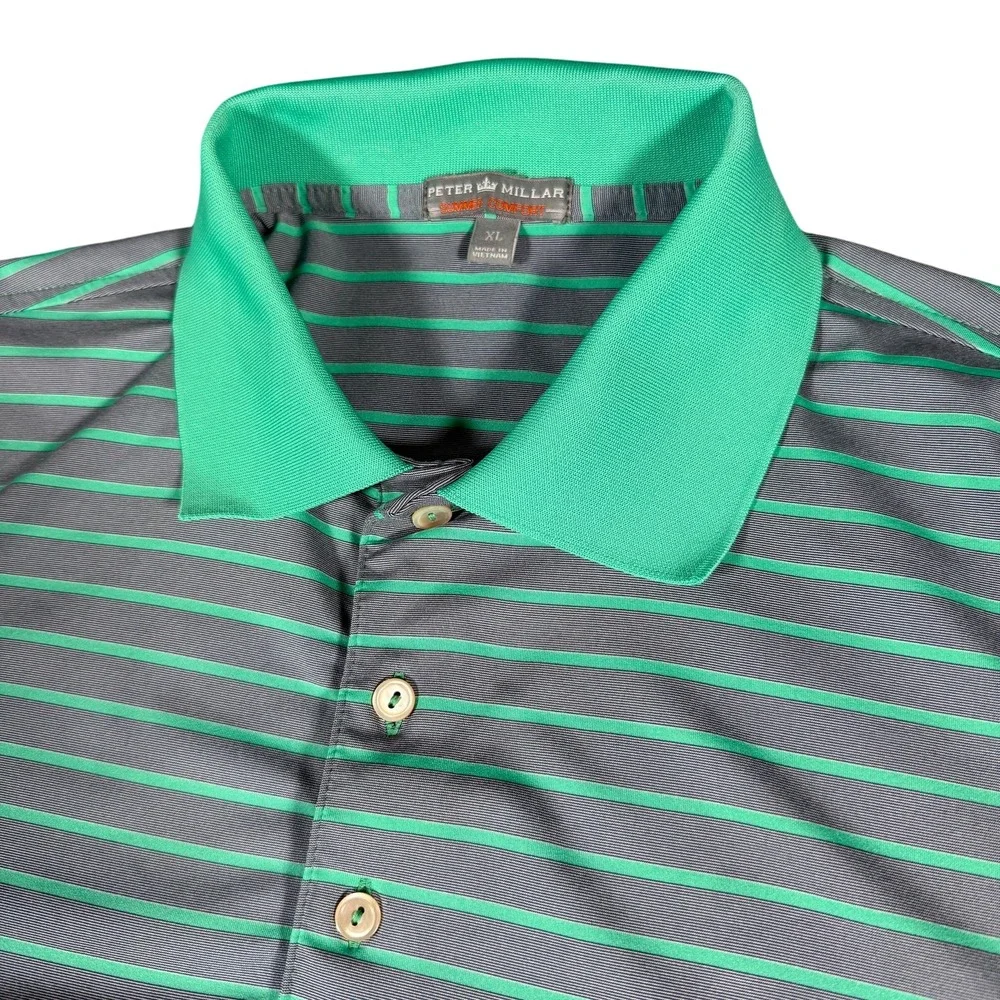 Peter Millar Summer Comfort Mens Polo‎ Shirt XL Gray Green Stripe Performance